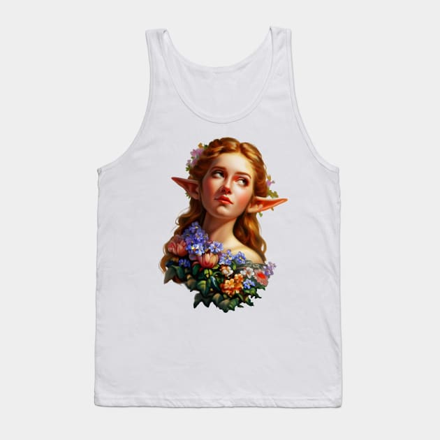 Baroque Elven Girl with Flowers Vintage Kitsch Design Tank Top by Ravenglow